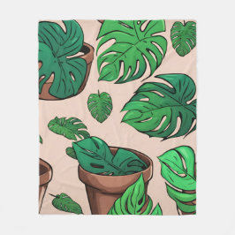 Monstera Plant Pot Mönster Art Fleecefilt