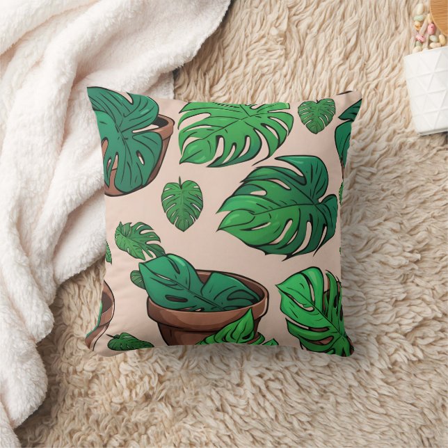 Monstera Plant Pot Mönster Art Kudde (Filt)