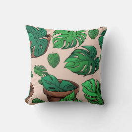 Monstera Plant Pot Mönster Art Kudde