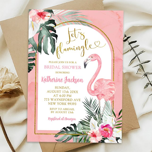 Monstera Rosa Tropisk Flamingo Bröllopsdusch Inbjudningar (Skapare uppladdad)