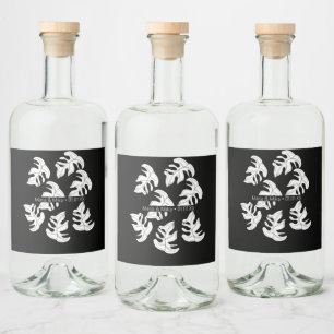 Monstera Svart Vit Botanisk Bröllop Spritflaskor Etikett