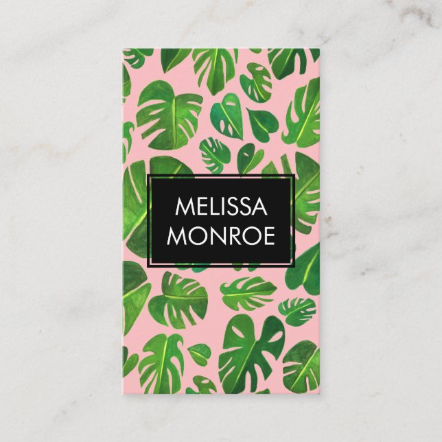 Monstera Tropical Botanical Löv Chic Watercolor Visitkort (Framsida)