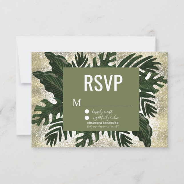Monstera Tropical Falsk Guldstänk RSVP Inbjudningar (Framsida)