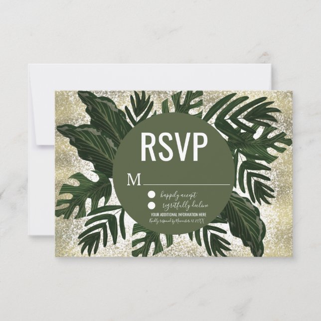 Monstera Tropical Falsk Guldstänk RSVP Inbjudningar (Framsida)