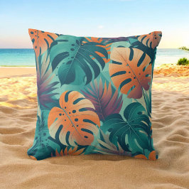 Monstera Tropical Flowers Boho Watercolor Botanica Kudde