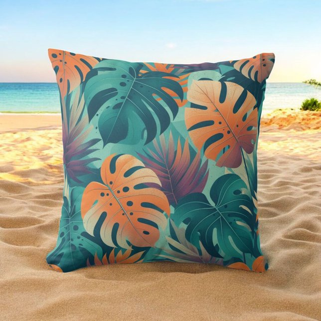 Monstera Tropical Flowers Boho Watercolor Botanica Kudde (Skapare uppladdad)