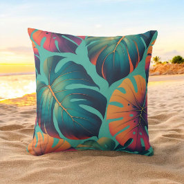 Monstera Tropical Flowers Boho Watercolor Botanica Kudde