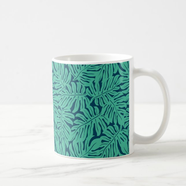 Monstera Tropical Löv Mönster Kaffemugg (Höger)