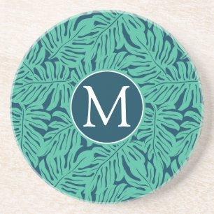 Monstera Tropical Löv Mönster Monogram Underlägg