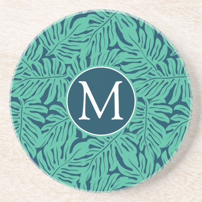 Monstera Tropical Löv Mönster | Monogram Underlägg (Framsidan)