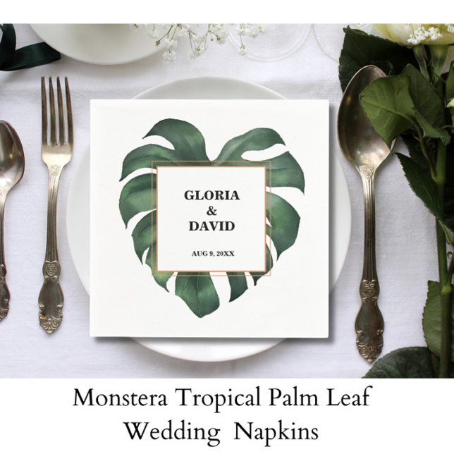 Monstera Tropical Palm Leaf Bröllop Servetter (Skapare uppladdad)