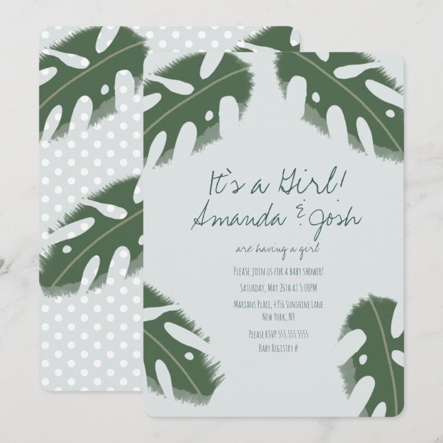 Monstera Tropisk Grönska Flickor Barnkalas Inbjudningar (Fram/baksida)