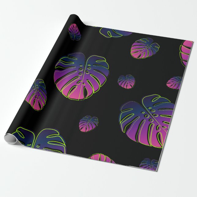Monstera Tropiskt Blad Illustrationsmönster Presentpapper (Utrullad)