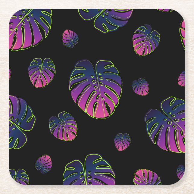 Monstera Tropiskt Blad Illustrationsmönster Underlägg Papper Kvadrat (Framsidan)