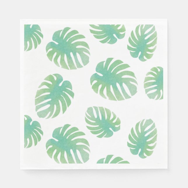 Monstera Tropiskt Bladmönster Grönt Pappersservett (Framsidan)