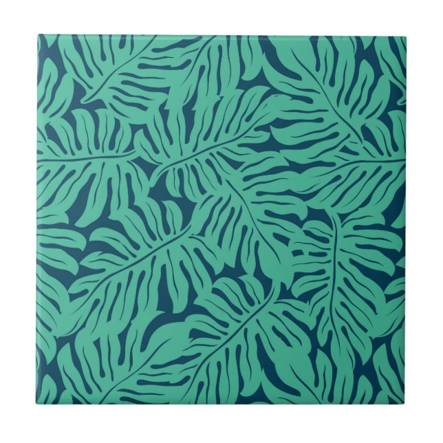 Monstera tropiskt lövmönster kakelplatta (Framsidan)