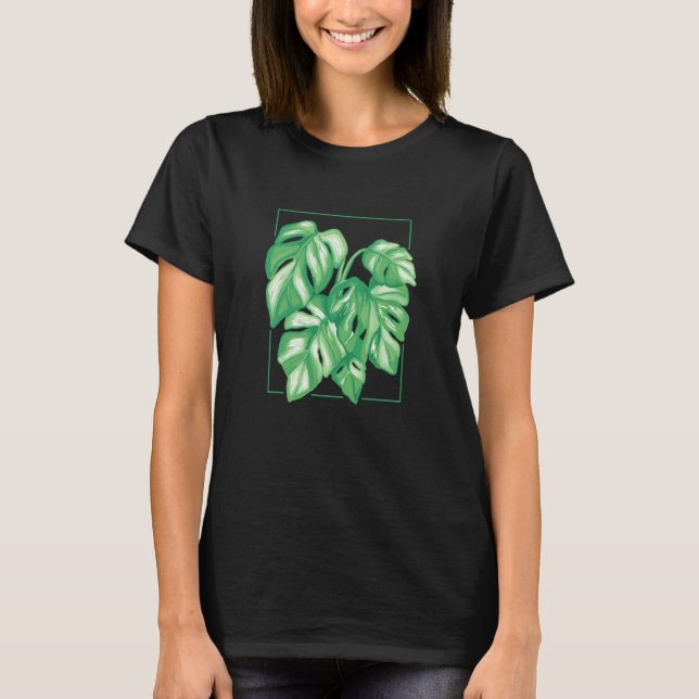 Monstera Variegata House Plant Ear Tropical Leaf T Shirt (Framsida)