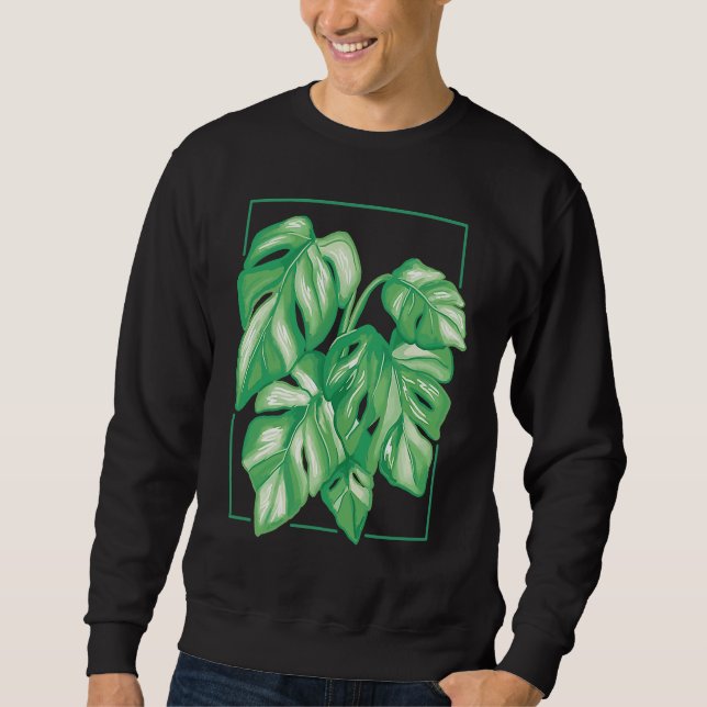 Monstera Variegata Krukväxt Öra Tropiskt Blad Lång Ärmad Tröja (Framsida)