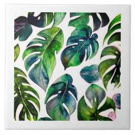 Monstera vattenfärg med ram kakelplatta