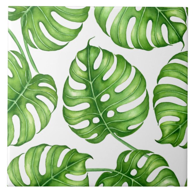 Monstera vattenfärg mönster kakelplatta (Framsidan)