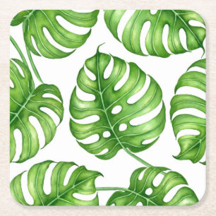 Monstera vattenfärg mönster underlägg papper kvadrat