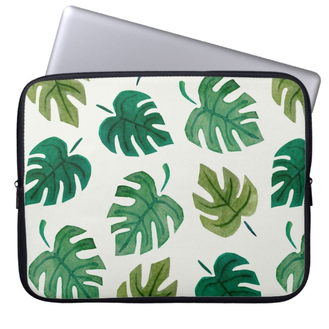 Monstera vattenfärg struktur hand plockade sömlös  laptop fodral (Framsidan)