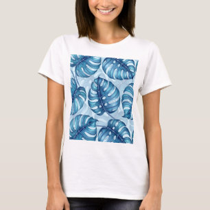 Monstera vattenfärgsblått mönster t shirt