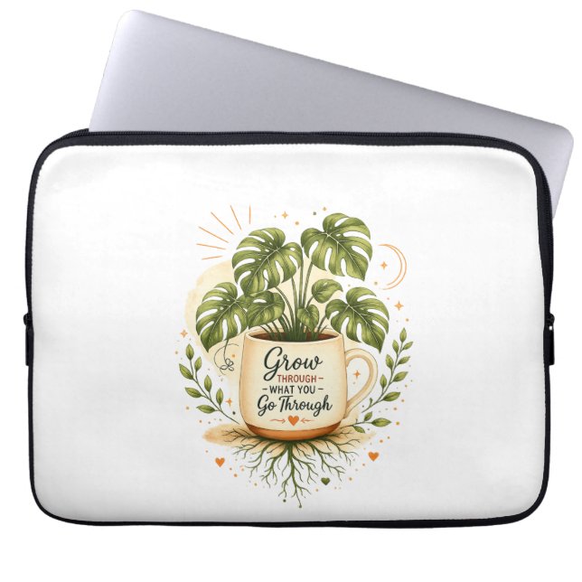 Monstera-växt i kaffemugg | Mysig botanisk illustr Laptop Fodral (Framsidan)