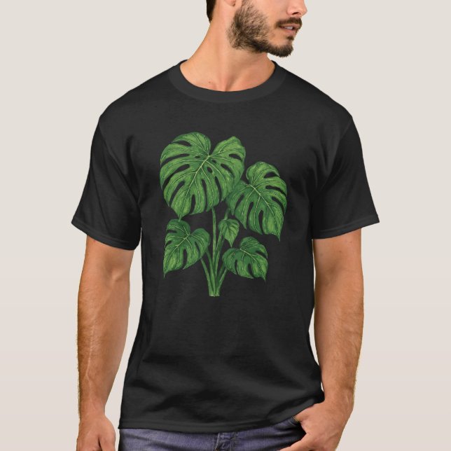 Monstera Växt Illustration Frodig Grön Botanisk T Shirt (Framsida)