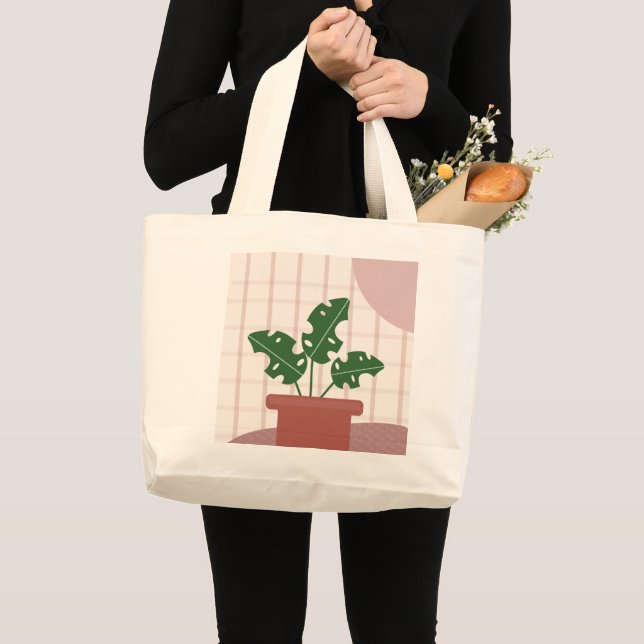 Monstera-växtblad i krukad terrakotta kruka jumbo tygkasse (Framsida (produkt))
