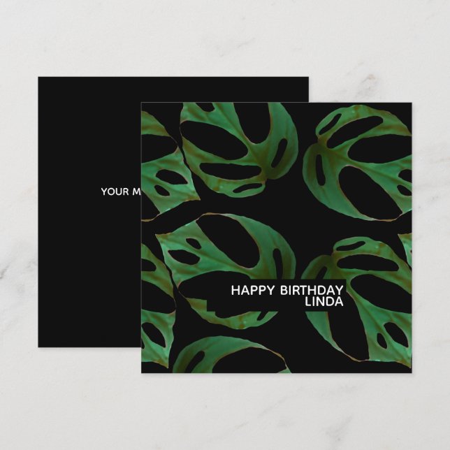 Monstera växtmönster illustration blad födelsedag kort (Fram/baksida)