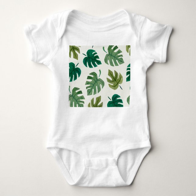 Monstera Watercolor: Grönt Seamless Struktur. T Shirt (Framsida)