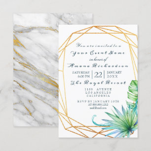 Monstera White Tropik Marble Guld Birthday Möhippa Inbjudningar