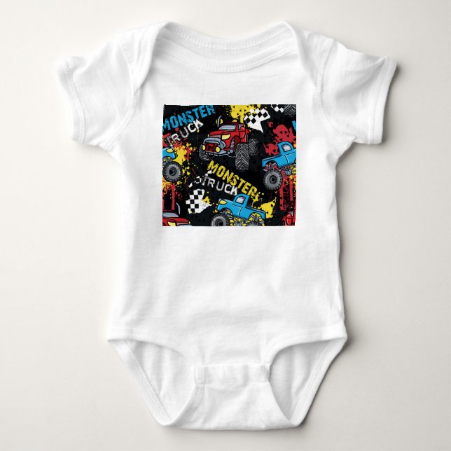 Monsterbil: Abstrakt Barnsligt Mönster T Shirt (Framsida)