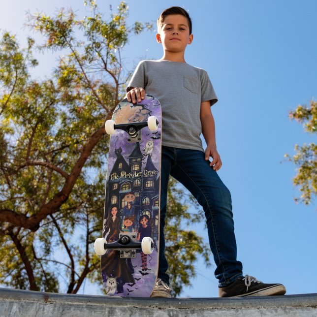 Monsterdiskens avbrutna husskateboard mini skateboard bräda 18,5 cm (The Monster Drive Haunted House Skateboard)