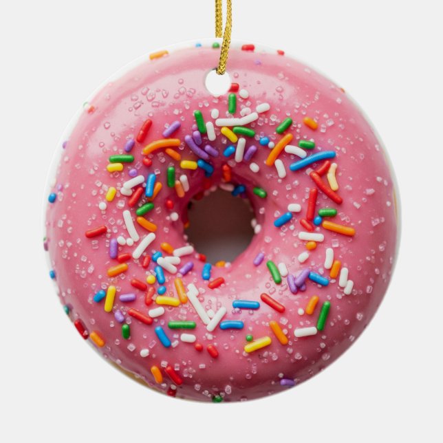 MÖNSTERDONUT ROSA MED STRÖSOCKER JULGRANSPRYDNAD KERAMIK (Framsidan)