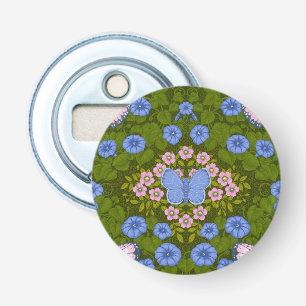 Mönsterflugor och blommor, symmetri, blått och ros flasköppnare