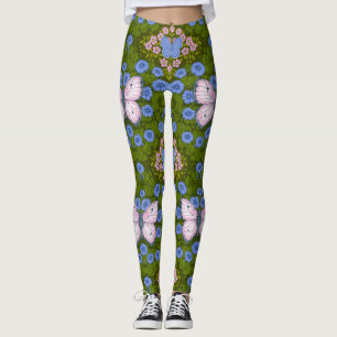 Mönsterflugor och blommor, symmetri, blått och ros leggings