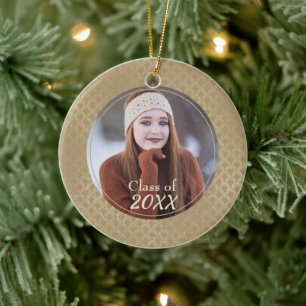 Mönsterfoto för glittery Guld Damask Student Julgransprydnad Keramik