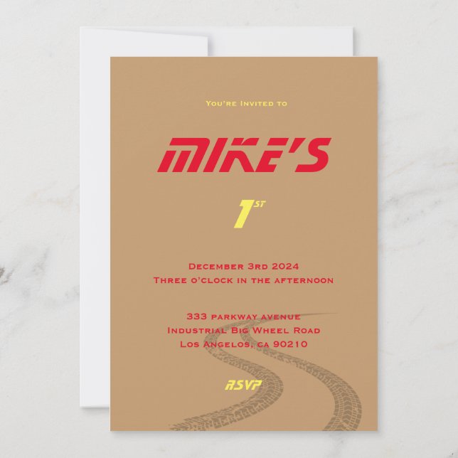 Monsterhjul orange, gul, röd, grön baby b  inbjudningar (Baksida)