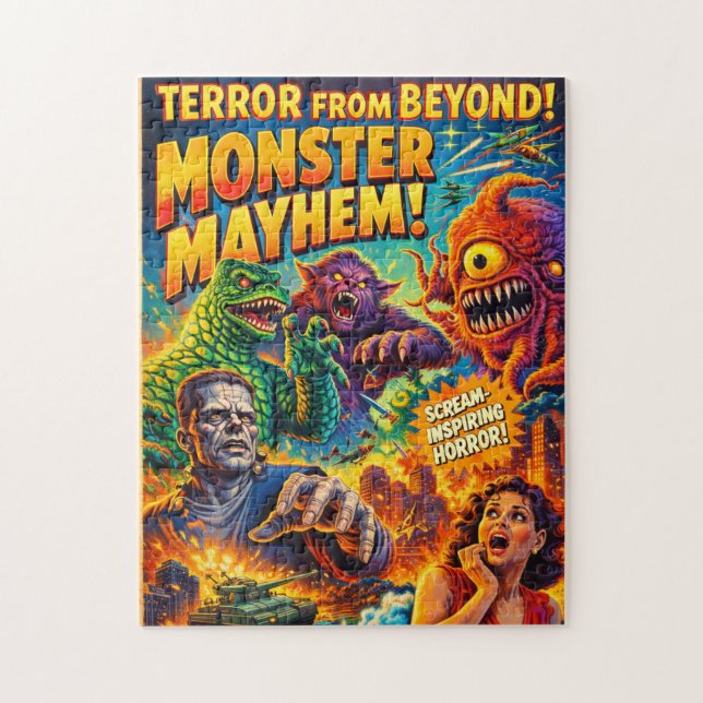 Monsterkaos Retro Vintage Skräck Pussel (Vertikal)