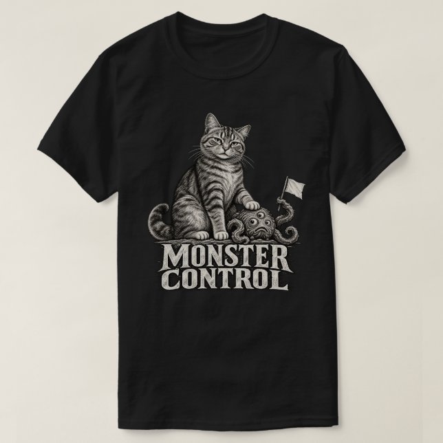 Monsterkontroll – Rolig Vintage Tabby Katt T Shirt (Design framsida)