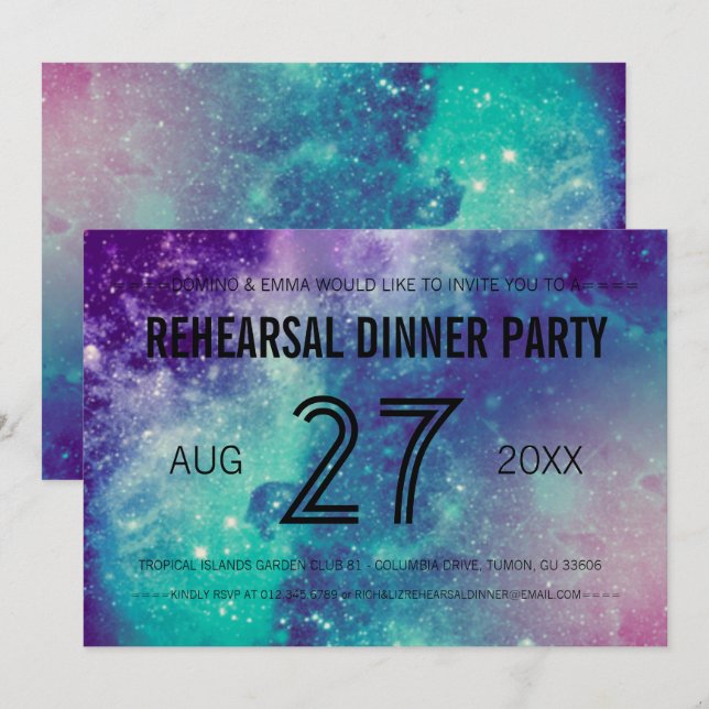 Mönsterkort för Smokey Galaxy Rehearsal Inbjudningar (Fram/baksida)