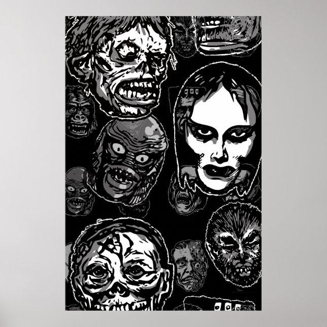 Monstermasker Poster pop-variant- retro-skräck (Framsidan)