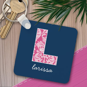 Mönstermonogram Brev L för marin och Shock rosa Da Nyckelring