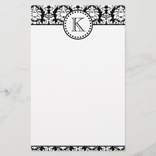 Mönstermonogram för svart vit mask brevpapper (Framsida)
