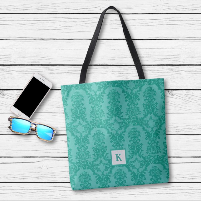 Mönstermonogramverktygslåda för Classy Teal Blue D Tygkasse (Skapare uppladdad)