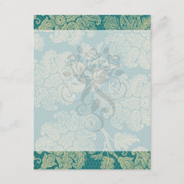 Mönstermönster för faux snöre-teal- och kräm-blomm vykort (Framsida)