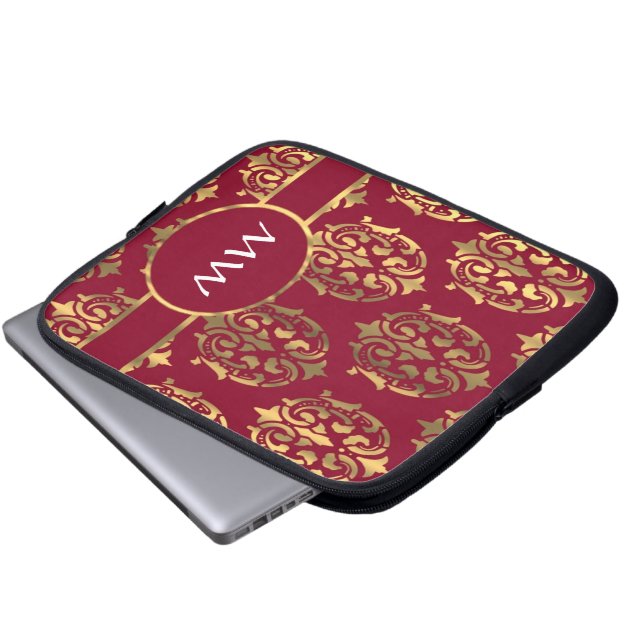 Mönstermönster för rött- och guld-monogram laptop fodral (Framre botten)