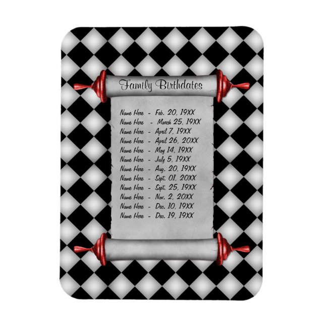 Mönsterpåminnelse om magnetfamiljens födelsedagar  magnet (Vertikal)